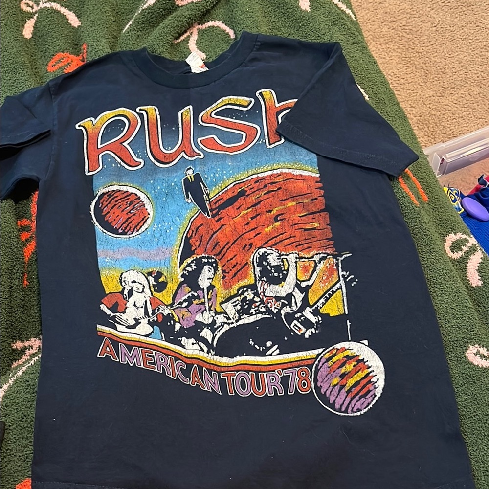 B36 Vintage Rush American Tour ‘78 Authentic Band Graphic Tee— Adult SM, Navy